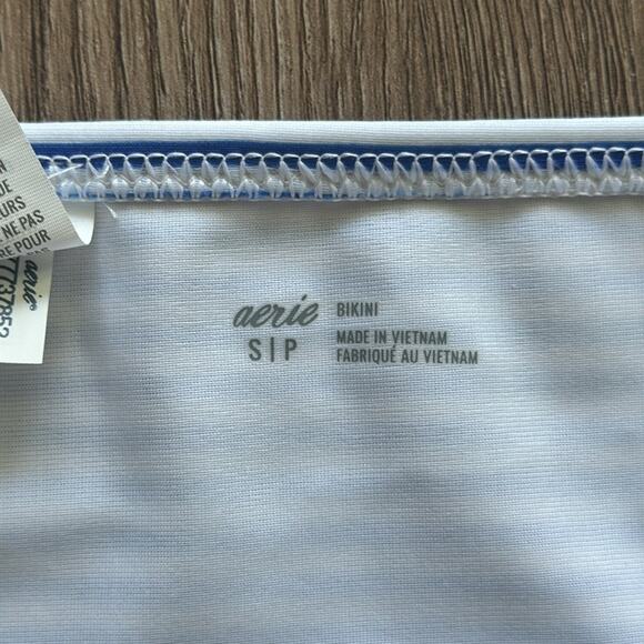 Aerie Blue & White Striped Bikini Bottom Small Low Rise Full Coverage - Picture 2 of 3